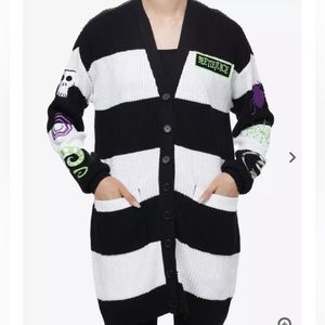 Beetlejuice Black & White Stripe Patches Cardigan size medium